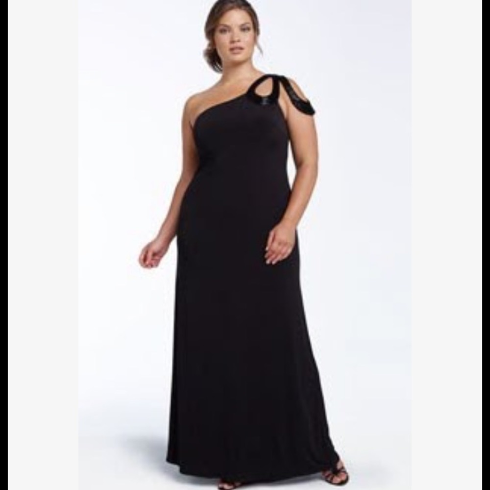js boutique one shoulder dress JS Boutique Beaded Cutout One Shoulder Jersey Gown